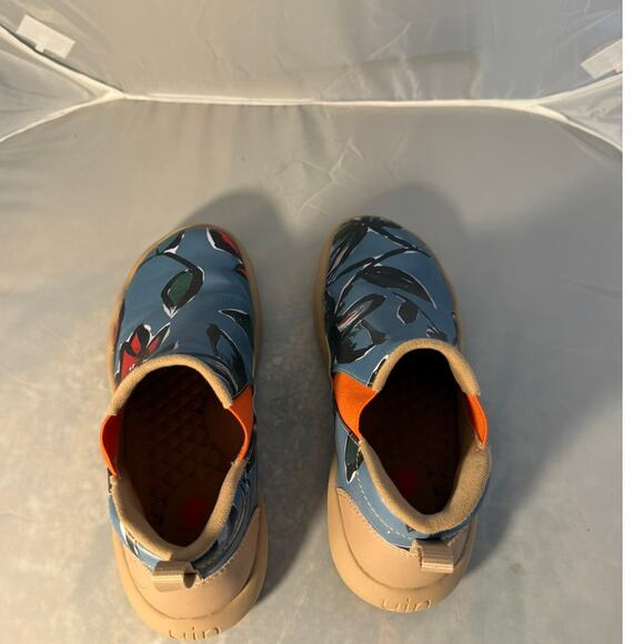UIN Slip On Ankle Shoes Floral Print Blue Orange Travel Comfort Size 7 - Picture 4 of 8